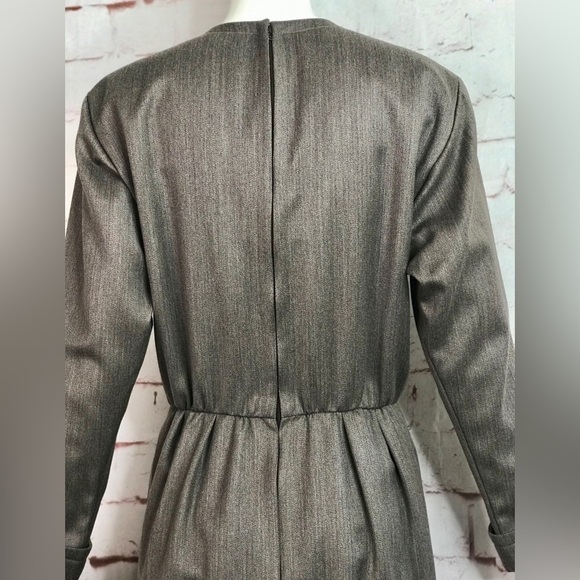 VINTAGE SAINT LAURENT PARIS RIVE GAUCHE Taupe knee length dress Size Large - Picture 6 of 15